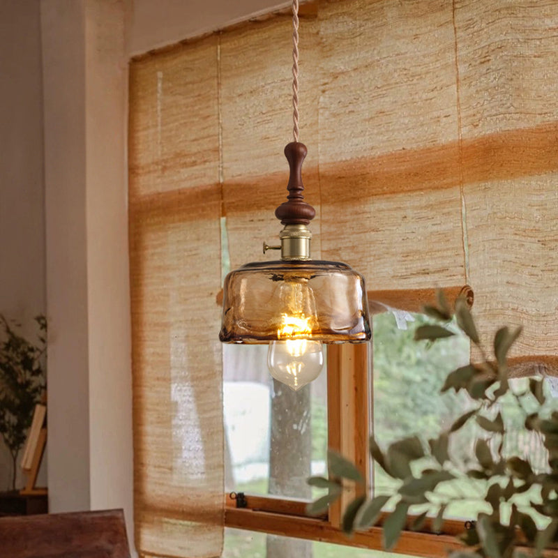 Franse Hanglamp met Houten Detail – Glas & Metaal – 1-licht, 4 Stijlen