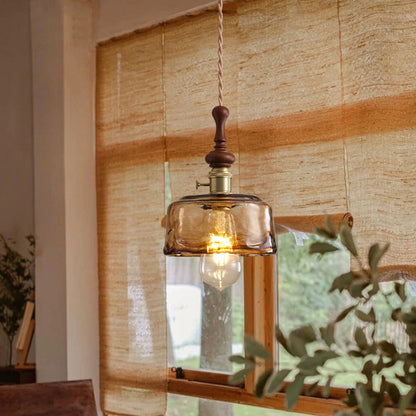 Franse Hanglamp met Houten Detail – Glas & Metaal – 1-licht, 4 Stijlen