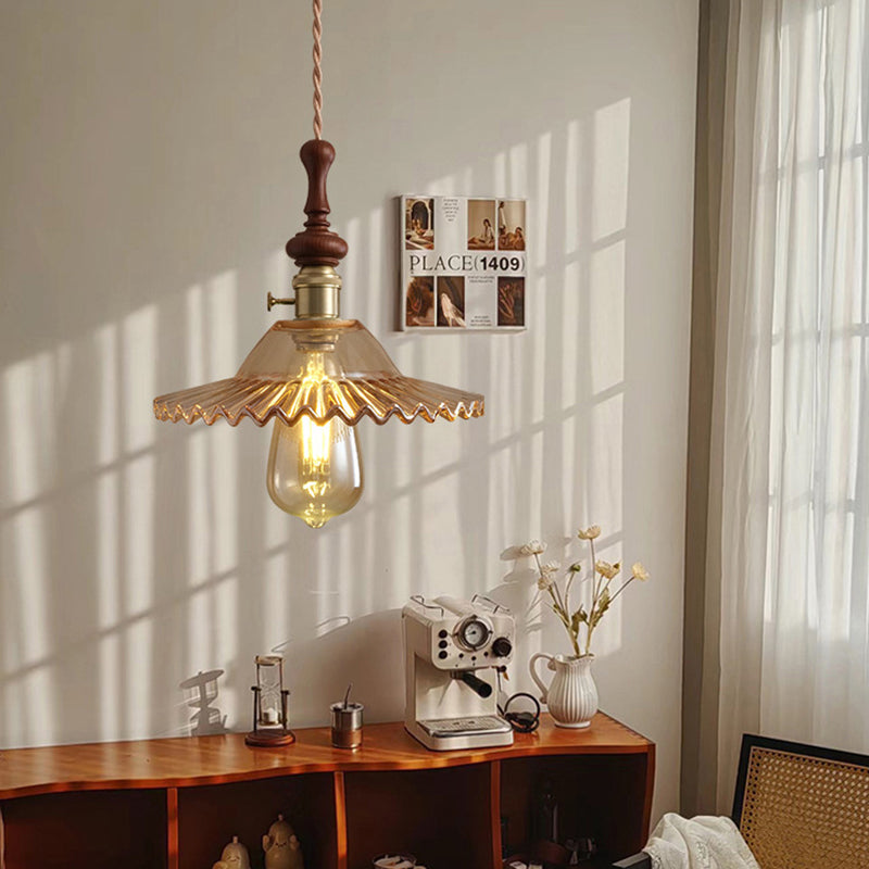 Franse Hanglamp met Houten Detail – Glas & Metaal – 1-licht, 4 Stijlen