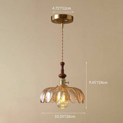 Franse Hanglamp met Houten Detail – Glas & Metaal – 1-licht, 4 Stijlen