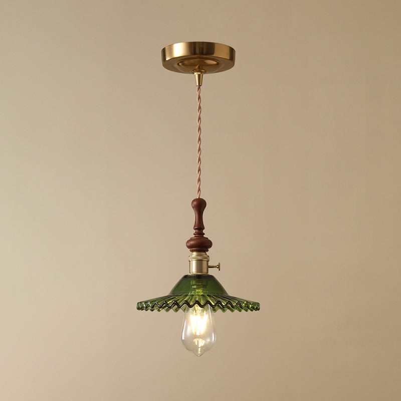 Franse Hanglamp met Houten Detail – Glas & Metaal – 1-licht, 4 Stijlen