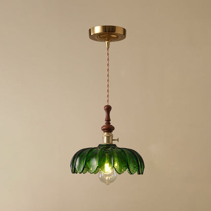 Franse Hanglamp met Houten Detail – Glas & Metaal – 1-licht, 4 Stijlen