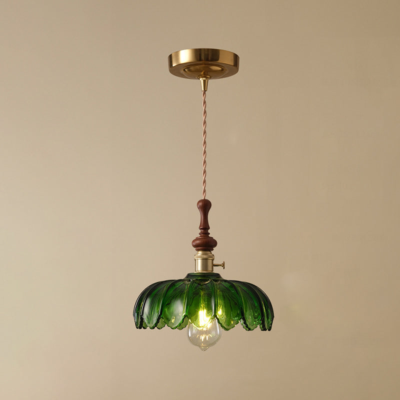 Franse Hanglamp met Houten Detail – Glas & Metaal – 1-licht, 4 Stijlen