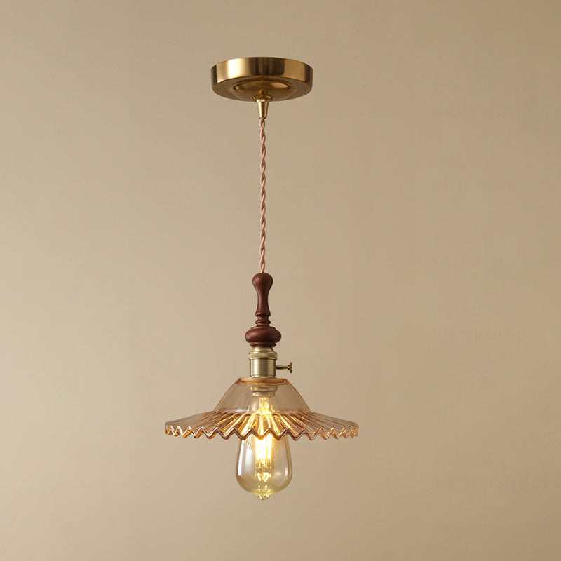 Franse Hanglamp met Houten Detail – Glas & Metaal – 1-licht, 4 Stijlen