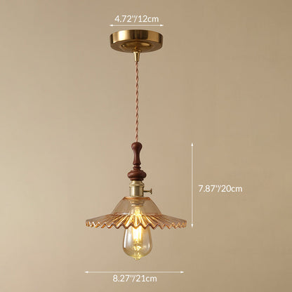 Franse Hanglamp met Houten Detail – Glas & Metaal – 1-licht, 4 Stijlen