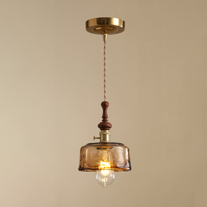 Franse Hanglamp met Houten Detail – Glas & Metaal – 1-licht, 4 Stijlen