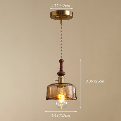 Franse Hanglamp met Houten Detail – Glas & Metaal – 1-licht, 4 Stijlen