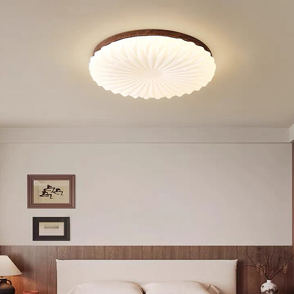 Franse Beige en Witte LED Plafondlamp – Hout en Acryl met 3-Kleur Licht