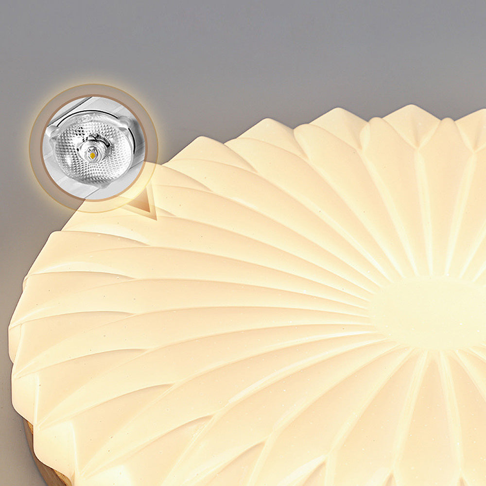 Franse Beige en Witte LED Plafondlamp – Hout en Acryl met 3-Kleur Licht