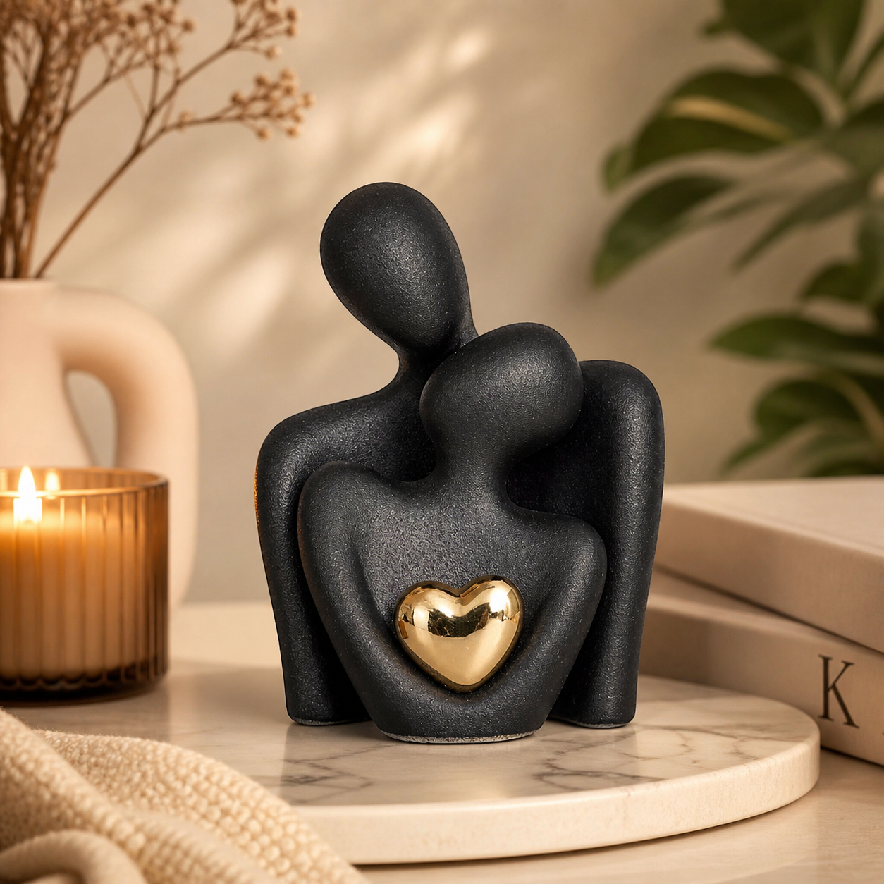 MonoHeart Sculptuur – Modern Minimalistisch Paarbeeldje Van Keramiek