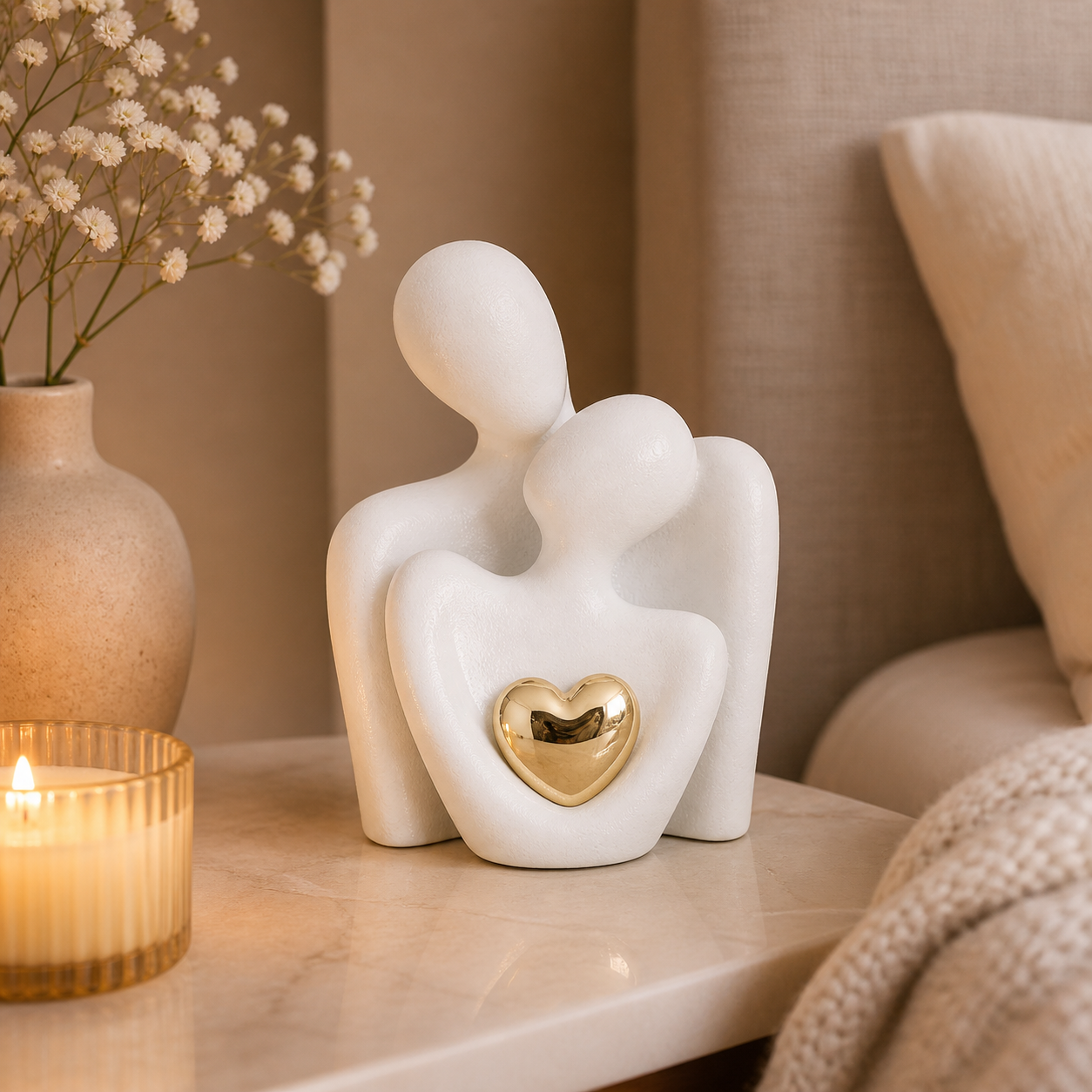 MonoHeart Sculptuur – Modern Minimalistisch Paarbeeldje Van Keramiek