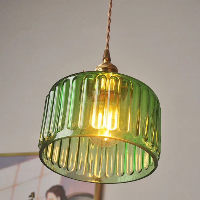 Vintage Cilindervormige Glazen Hanglamp met Traditioneel Design
