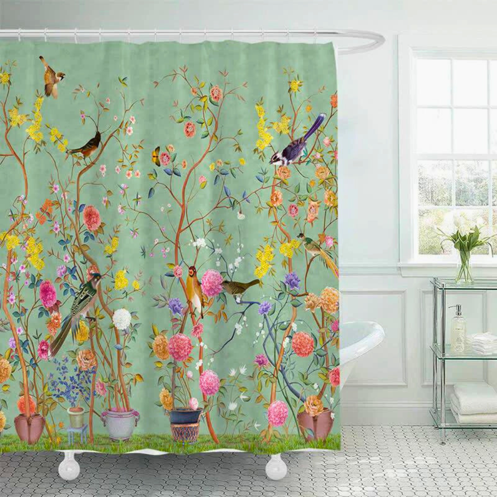 Waterdicht Douchegordijn Met Vintage Bloemenprint | Polyester Badkamergordijn