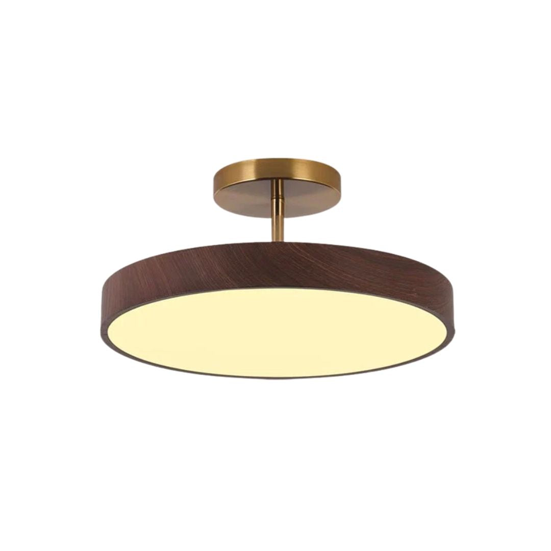 Scandinavische Plafondlamp met Houtlook & Goudkleurig Montuur