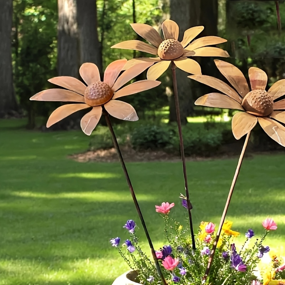 Rustieke Metalen Madelief Tuinstekers Set Van 5 | 65 cm Tuindecoratie