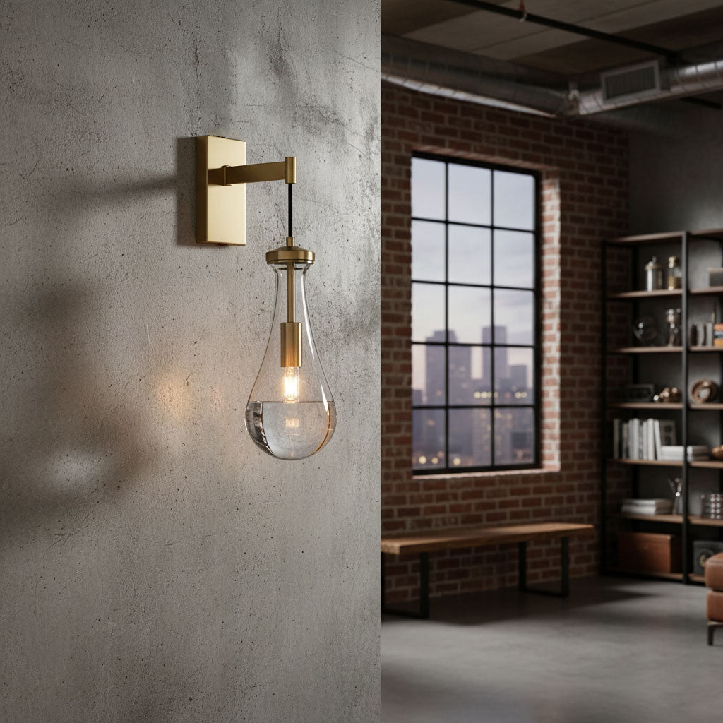 Moderne Glazen Druppel Wandlamp in Messing – Luxe Sfeerverlichting voor Interieur