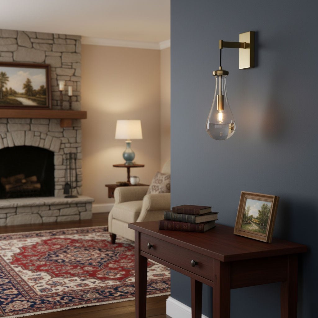 Moderne Glazen Druppel Wandlamp in Messing – Luxe Sfeerverlichting voor Interieur