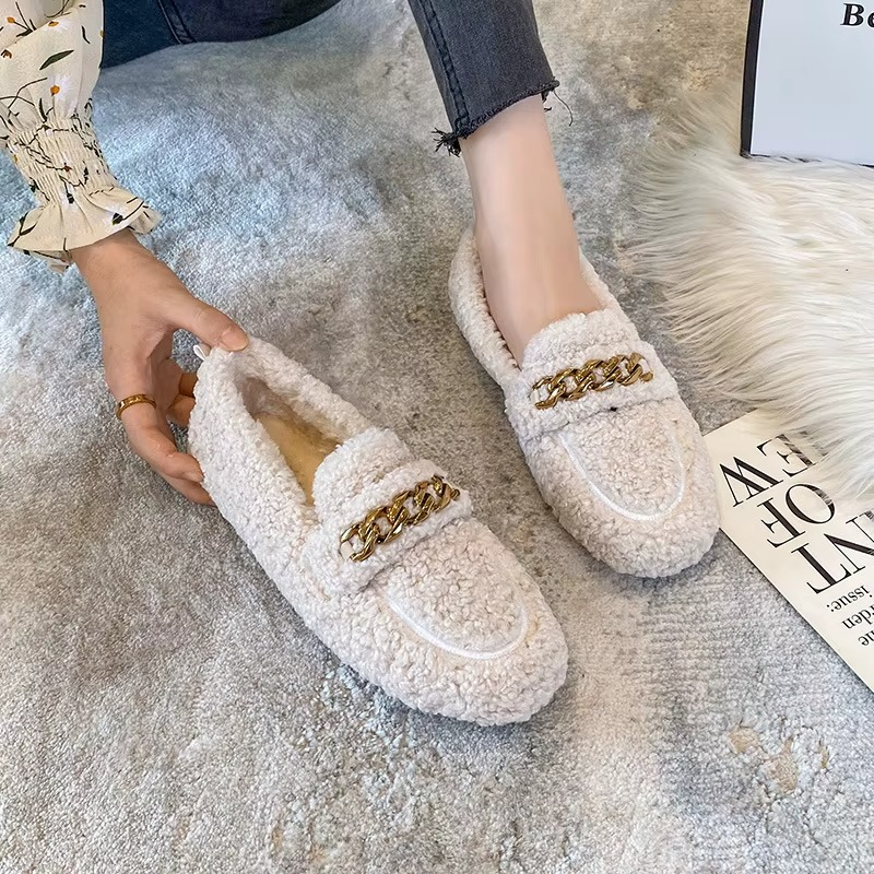Mules de Luxe pour Femmes avec Chaîne Dorée & Doublure Chaude