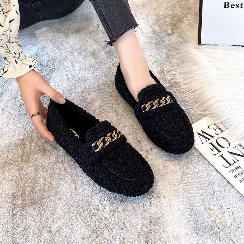 Mules de Luxe pour Femmes avec Chaîne Dorée & Doublure Chaude