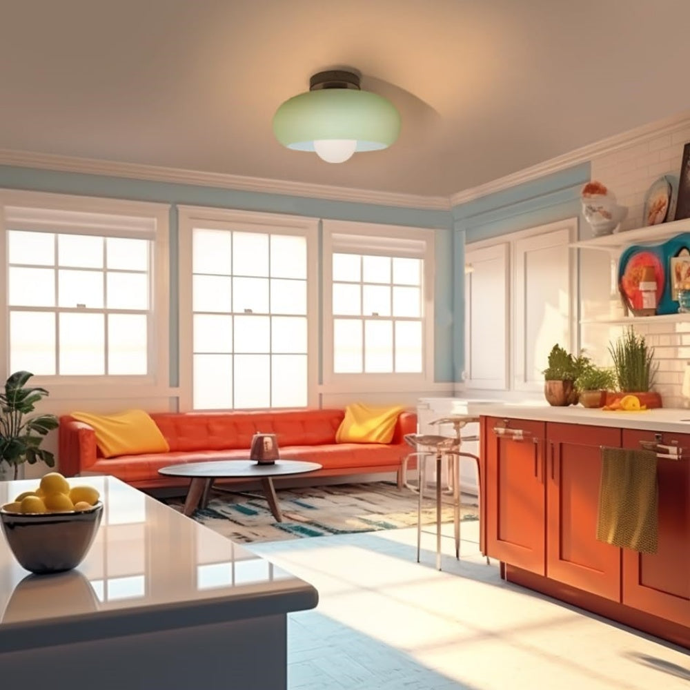 Elegante Mid-Century Glazen Semi-Flush Plafondlamp