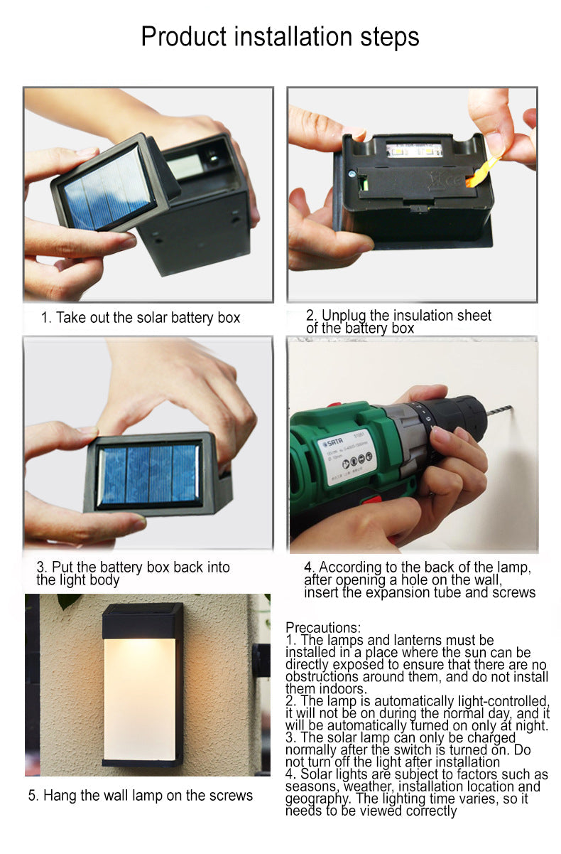Solar Vierkante Matglazen LED Buitenlamp | Waterdichte Solar Wandlamp