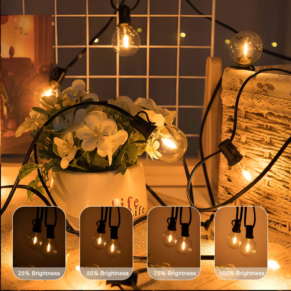 Buiten Lichtslinger met G40 Globe Lampen – Weerbestendige Tuin- & Terrasverlichting