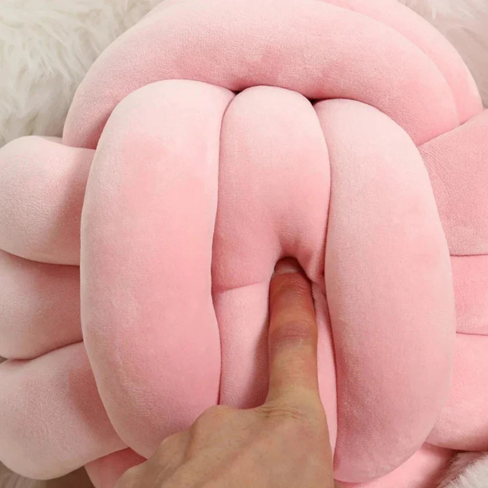 Handgemaakte Geknoopte Ronde Fluwelen Kussen – Knus Modern Pluche Accentkussen