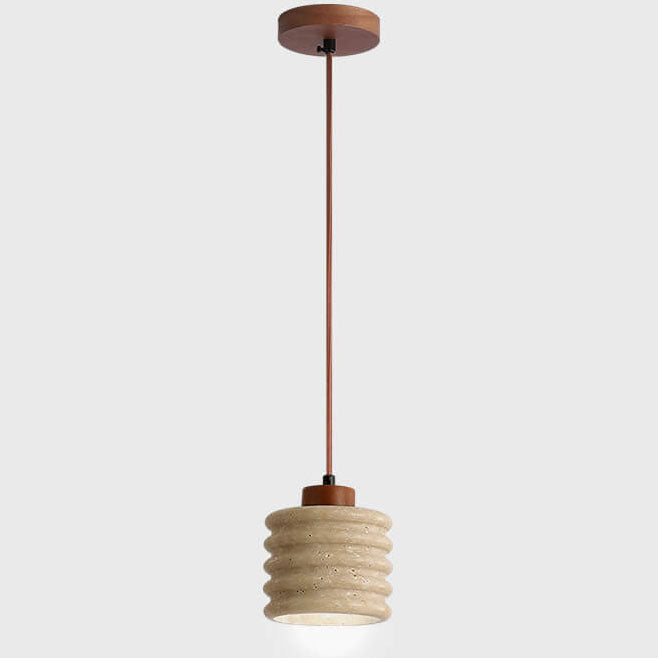 Industriële Gele Travertin Hanglamp met Houten Accent – E26 Fitting