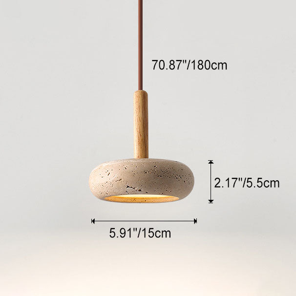 Japanse Hanglamp – Geel Travertin met Houten Accent en Geïntegreerde LED