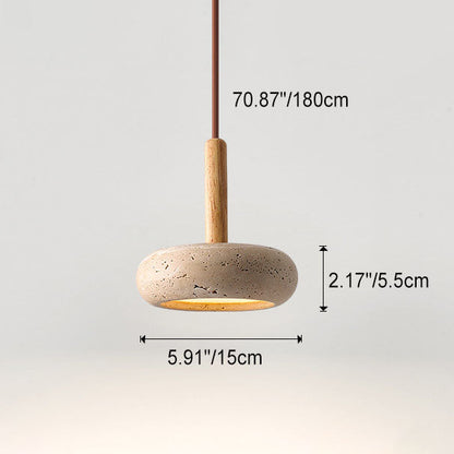 Japanse Hanglamp – Geel Travertin met Houten Accent en Geïntegreerde LED