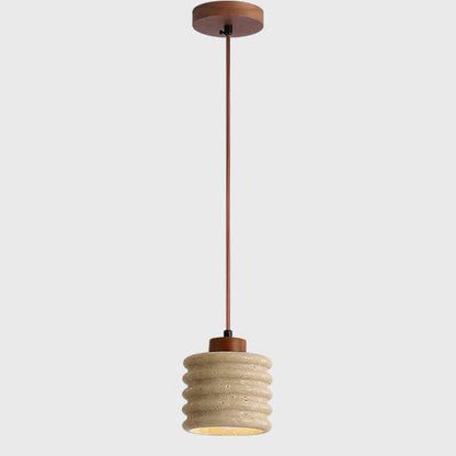 Industriële Gele Travertin Hanglamp met Houten Accent – E26 Fitting