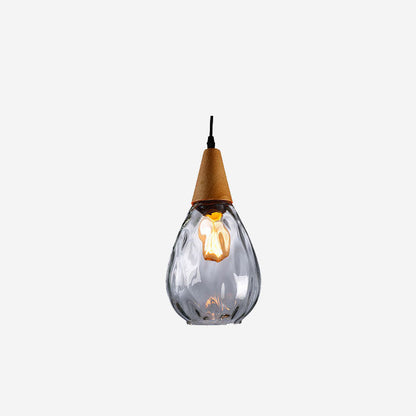 Moderne Glazen Hanglamp – Clear, Amber of Smoke Gray met Houten Accent