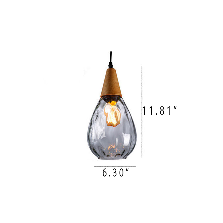 Moderne Glazen Hanglamp – Clear, Amber of Smoke Gray met Houten Accent