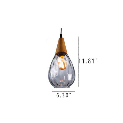 Moderne Glazen Hanglamp – Clear, Amber of Smoke Gray met Houten Accent