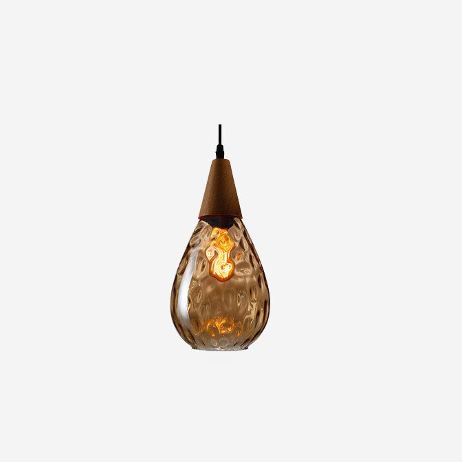Moderne Glazen Hanglamp – Clear, Amber of Smoke Gray met Houten Accent