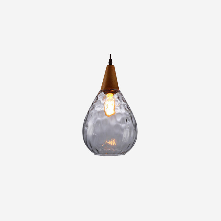Moderne Glazen Hanglamp – Clear, Amber of Smoke Gray met Houten Accent