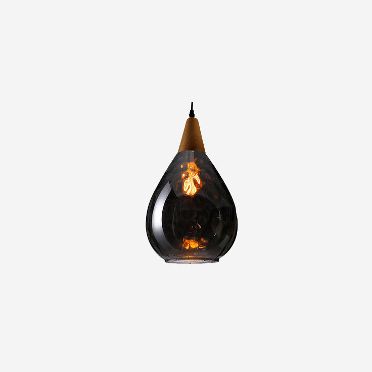 Moderne Glazen Hanglamp – Clear, Amber of Smoke Gray met Houten Accent