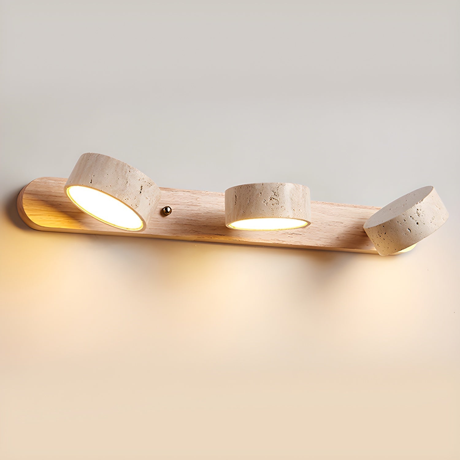 LED Wandlamp van Travertijn, Hout & Metaal – Dimbaar