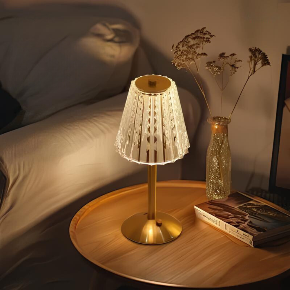 Gouden kristallen draadloze tafellamp met touch-dimming