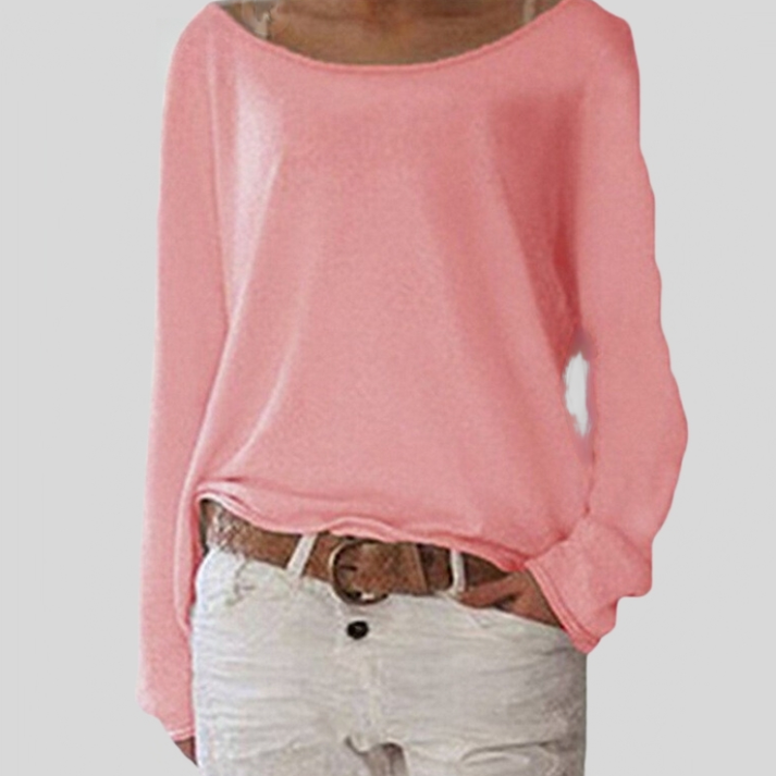 Dames Losvallende Boothals Top – Comfortabele Top met Lange Mouwen
