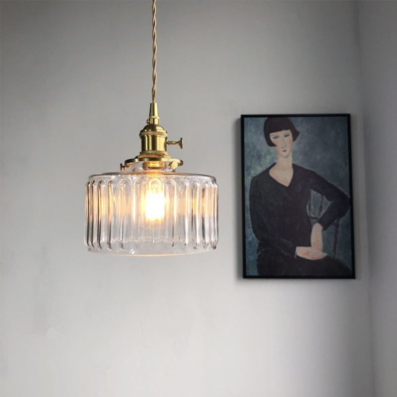 Vintage Cilindervormige Glazen Hanglamp met Traditioneel Design