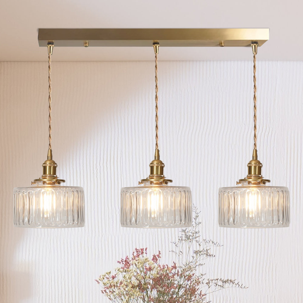 Vintage Cilindervormige Glazen Hanglamp met Traditioneel Design