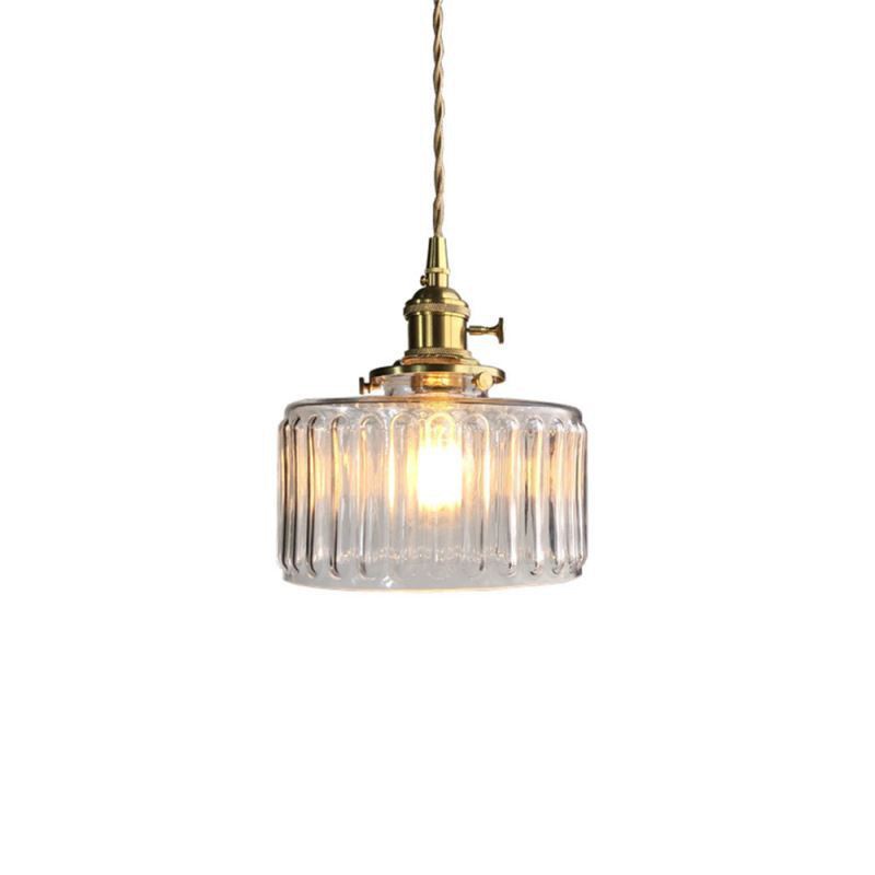Vintage Cilindervormige Glazen Hanglamp met Traditioneel Design