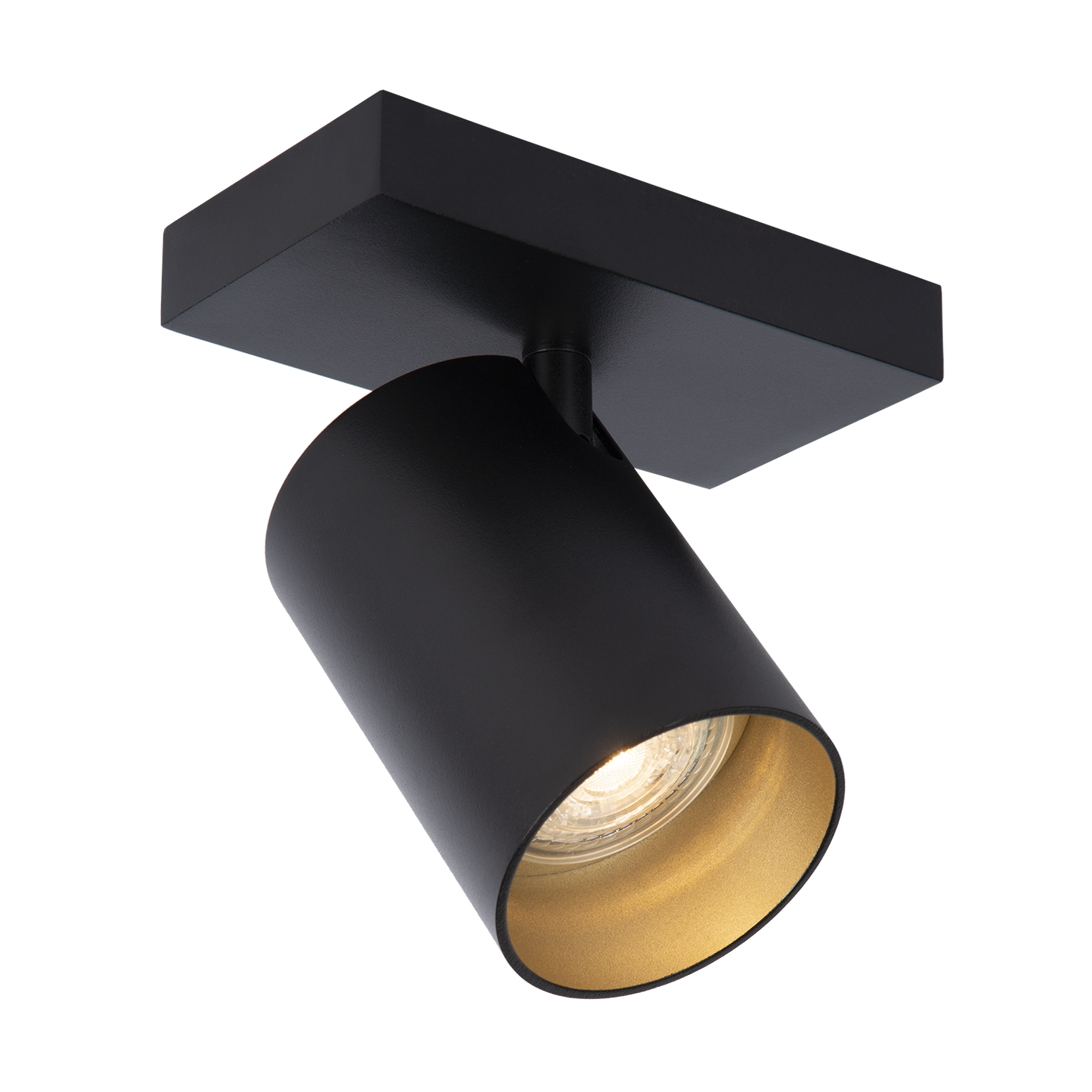 Uno – Plafondlamp van Zwart Metaal met Gouden Binnenzijde