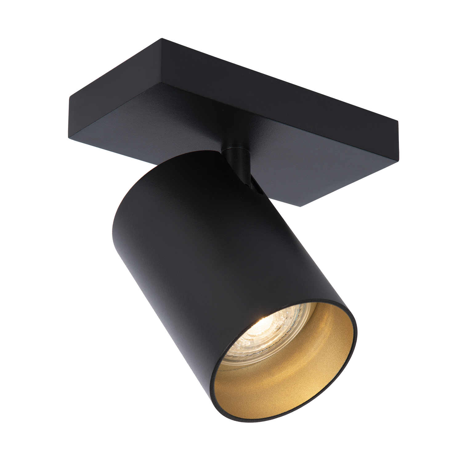 Uno – Plafondlamp van Zwart Metaal met Gouden Binnenzijde