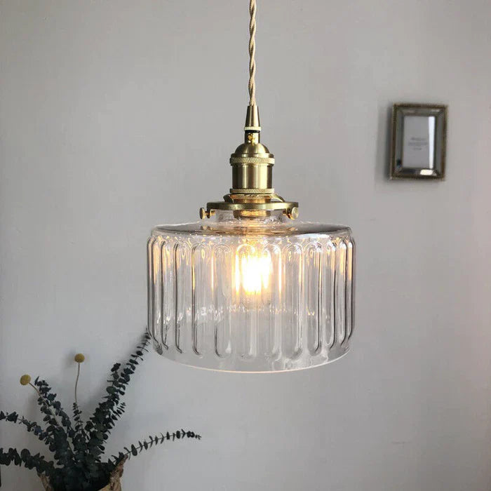 Vintage Cilindervormige Glazen Hanglamp met Traditioneel Design