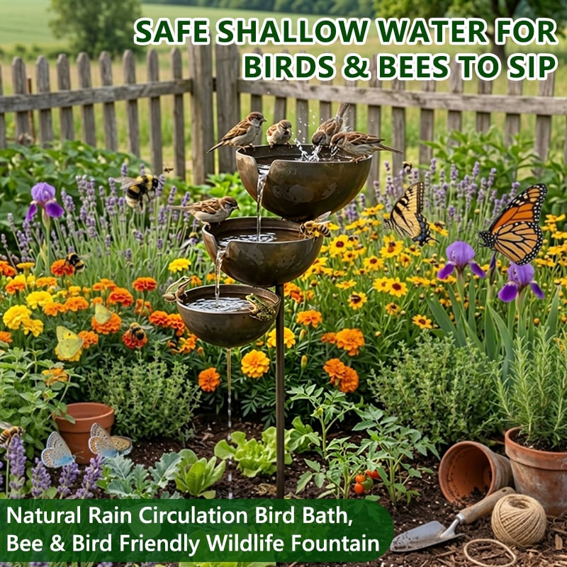Metalen Vogelbad met Regenwateropvang | Decoratief Vogelbad voor Tuin