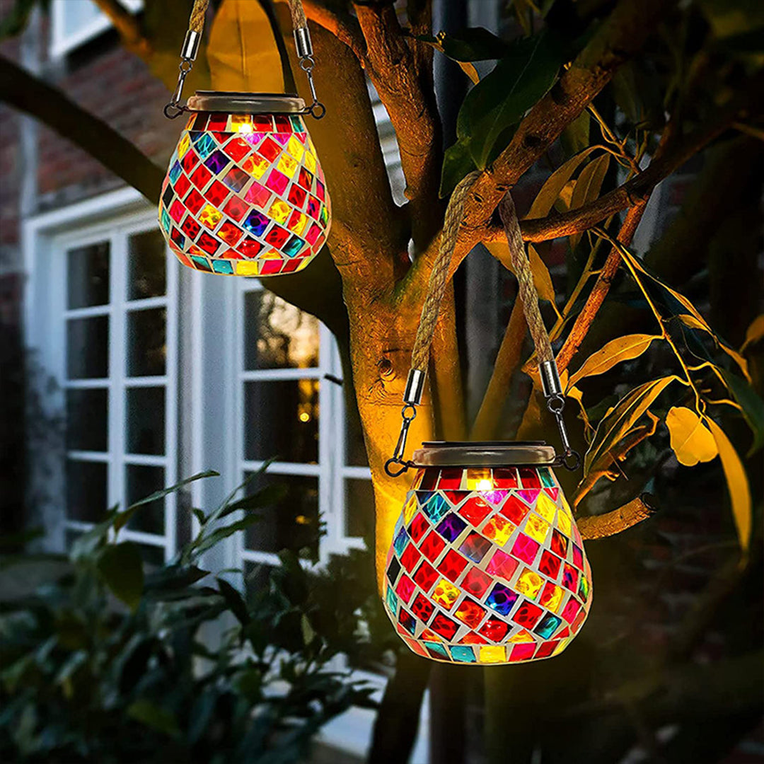Handgemaakte Gekleurde Solar Buitenlamp – Stained Glass met Magisch Lichtspel
