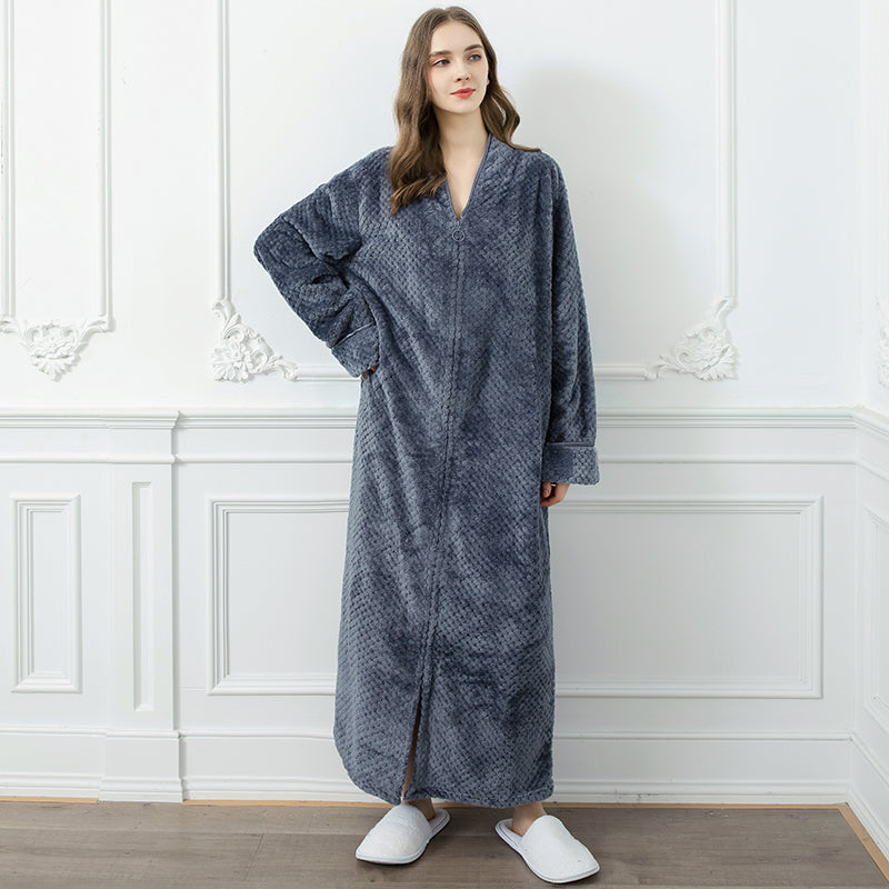 Extra Lange Thermische Badjas – Luxe Flanel, Ritssluiting & Winterwarm