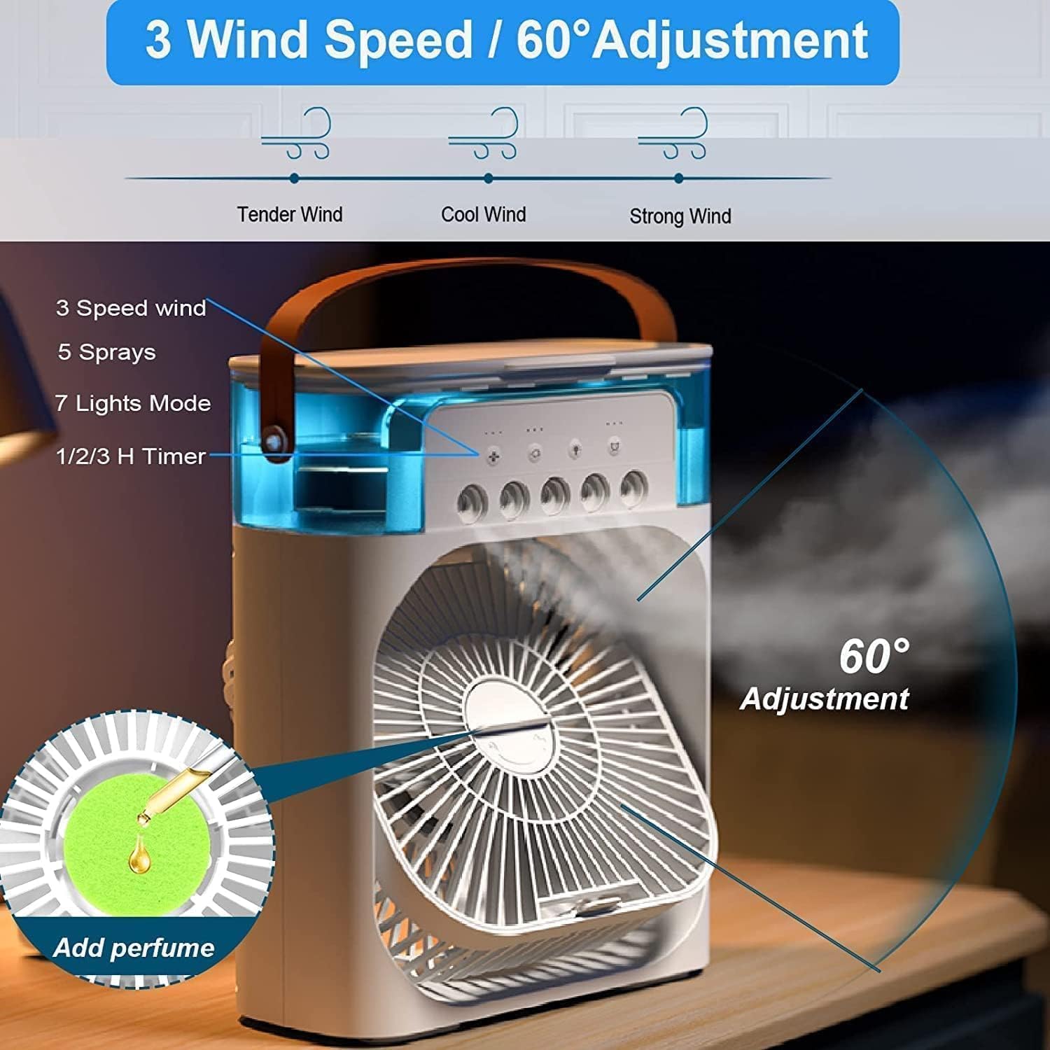 Draagbare USB Luchtkoeler – Persoonlijke Ventilator met Mistfunctie & Timer